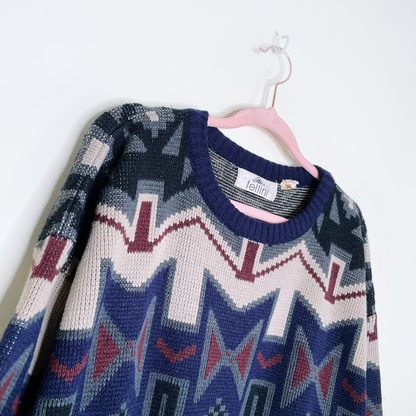 vintage fellini patterned knit crewneck sweater - size large