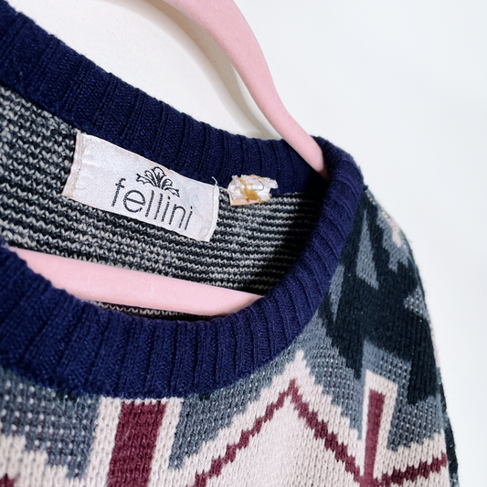 vintage fellini patterned knit crewneck sweater - size large