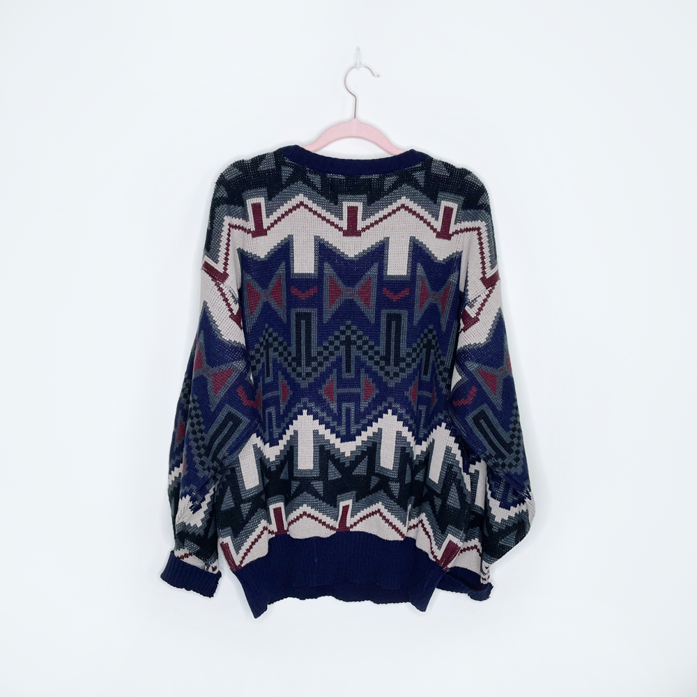 vintage fellini patterned knit crewneck sweater - size large