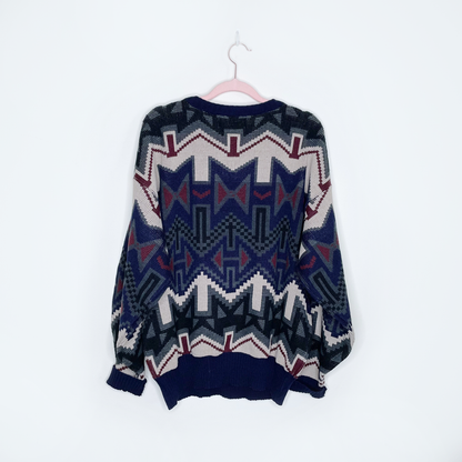 vintage fellini patterned knit crewneck sweater - size large