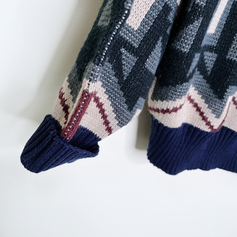 vintage fellini patterned knit crewneck sweater - size large