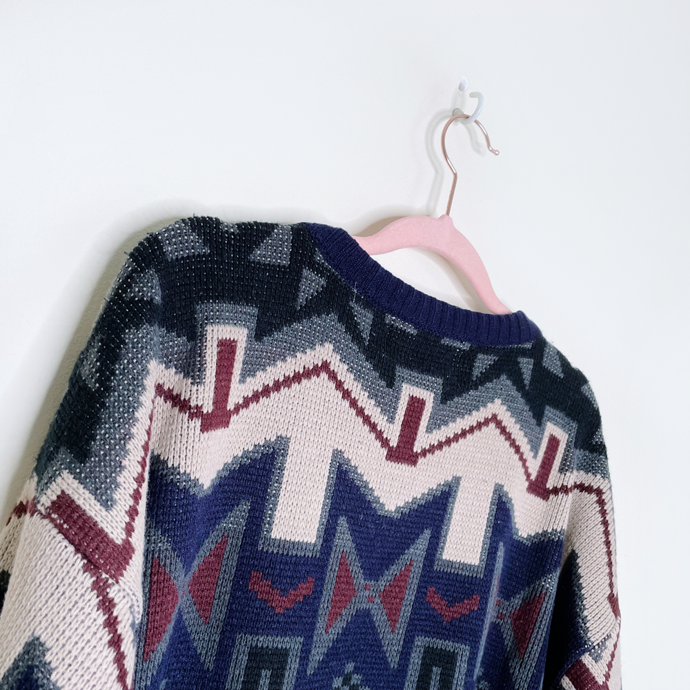 vintage fellini patterned knit crewneck sweater - size large