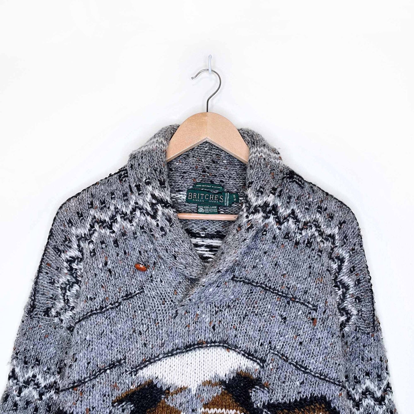 vintage britches 100% wool hand-knit southwestern pullover sweater - size small