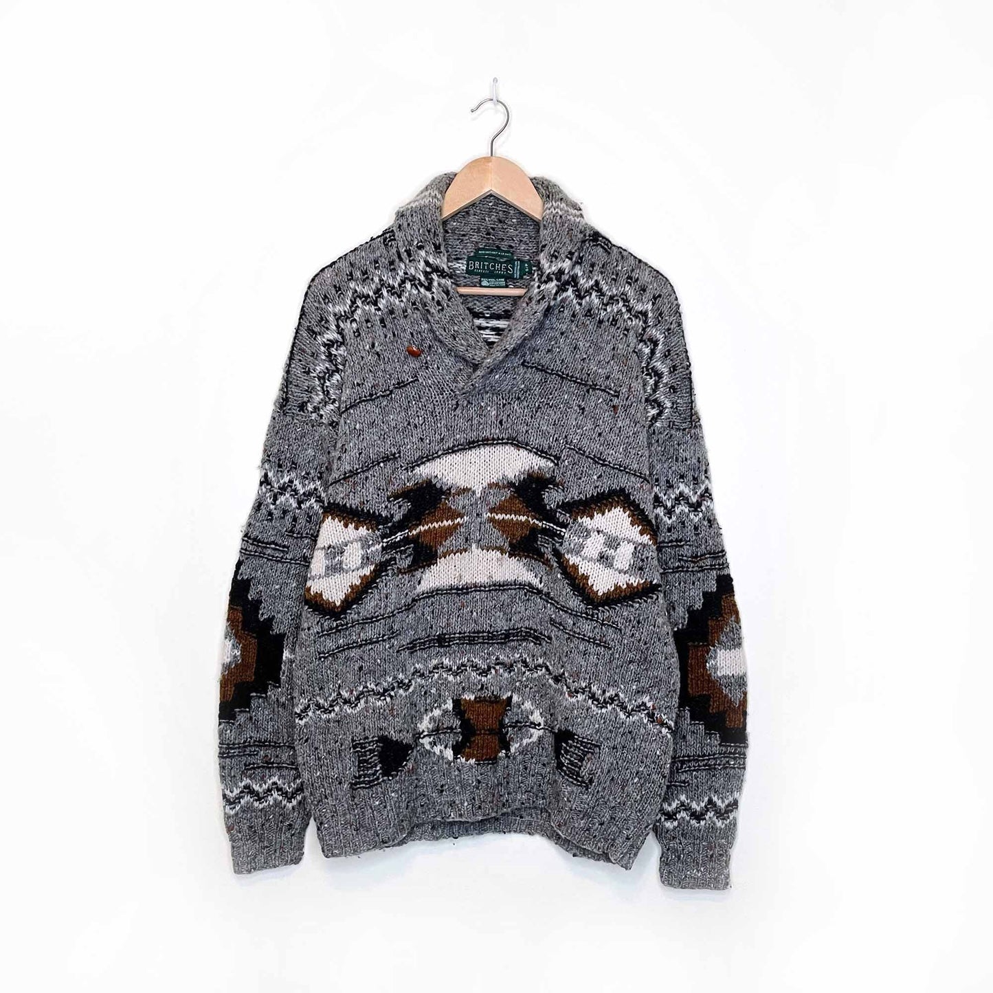 vintage britches 100% wool hand-knit southwestern pullover sweater - size small