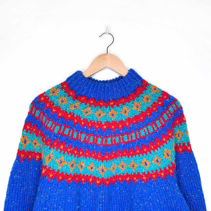 vintage hand-knit nordic crewneck pullover sweater - size medium