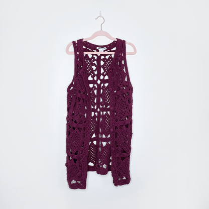 vivienne tam boho long open crochet vest - size 2 (med)