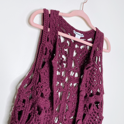 vivienne tam boho long open crochet vest - size 2 (med)