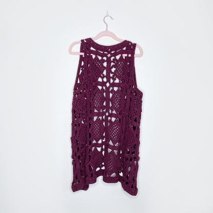 vivienne tam boho long open crochet vest - size 2 (med)