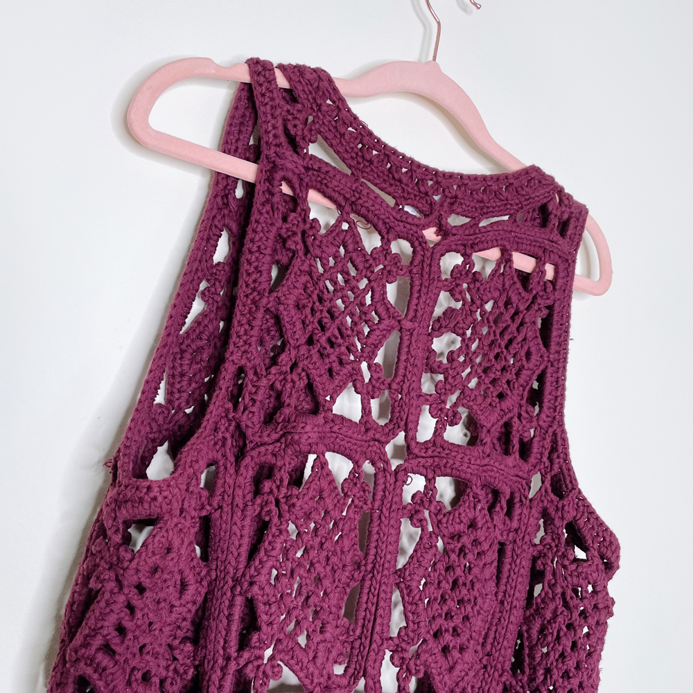 vivienne tam boho long open crochet vest - size 2 (med)