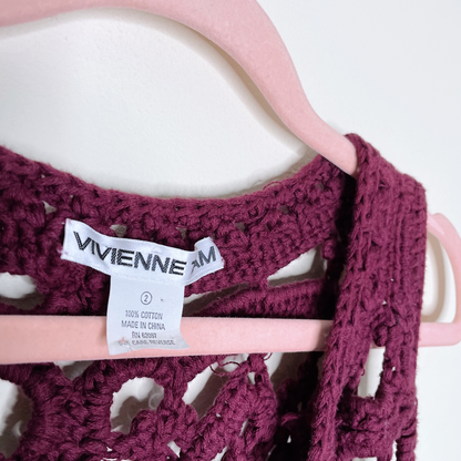vivienne tam boho long open crochet vest - size 2 (med)