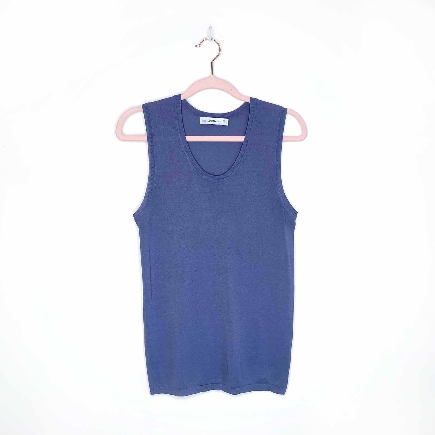zara knit dusty blue sleeveless top - size large