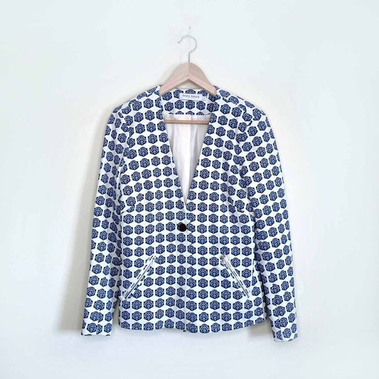 tanya taylor damask print single button chain blazer - size 2