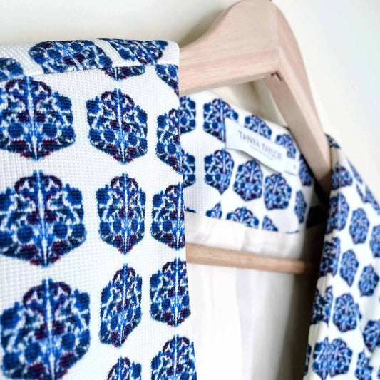 tanya taylor damask print single button chain blazer - size 2