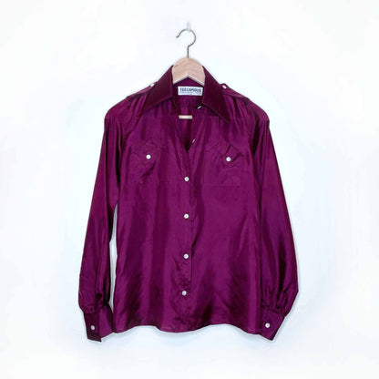 vintage 80's ted lapidus silk western button down shirt - size 40