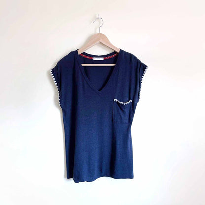 ACOS&amp;A boho linen-blend tee with crochet trim - size Small