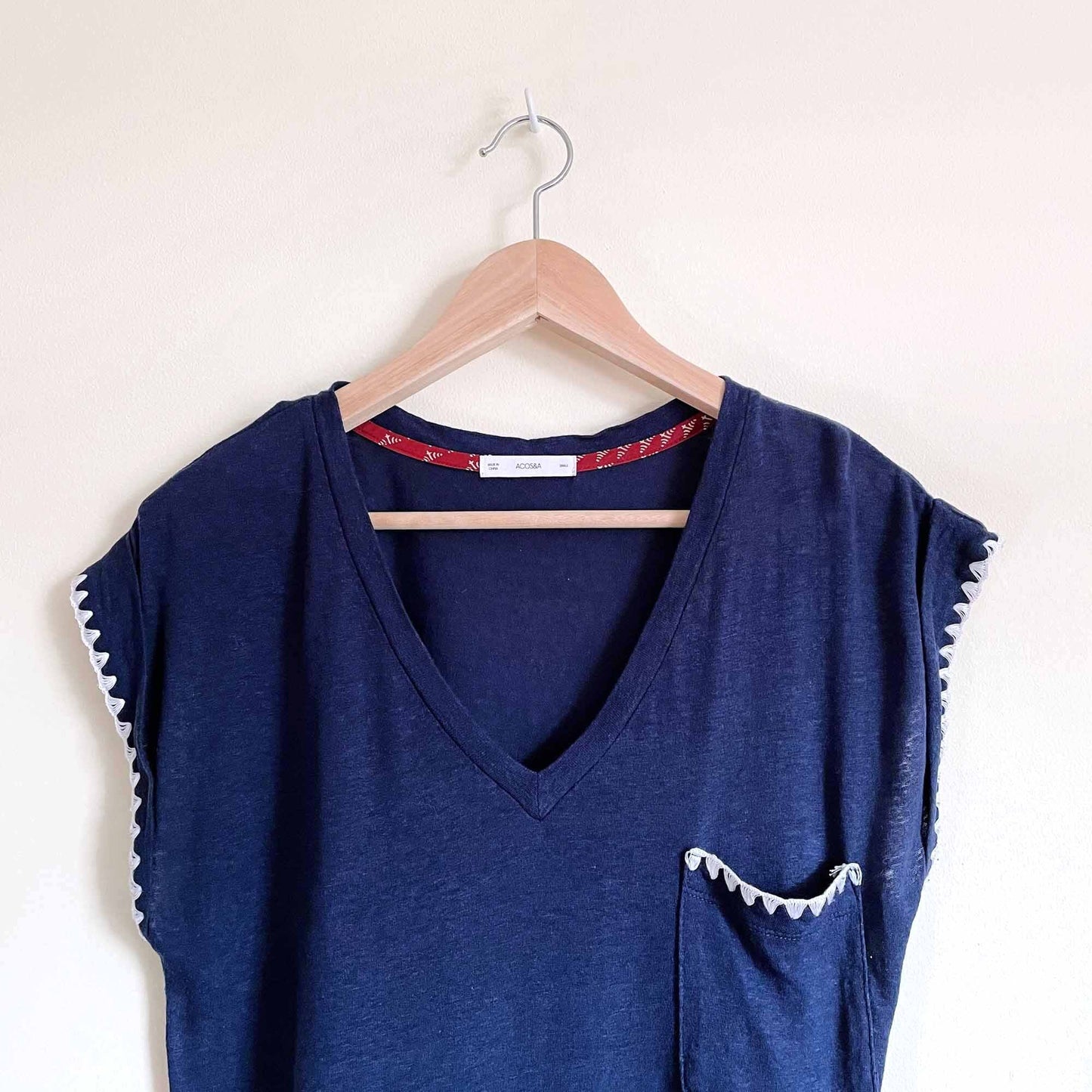 ACOS&amp;A boho linen-blend tee with crochet trim - size Small