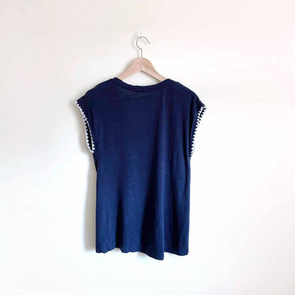 ACOS&amp;A boho linen-blend tee with crochet trim - size Small