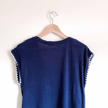 ACOS&amp;A boho linen-blend tee with crochet trim - size Small