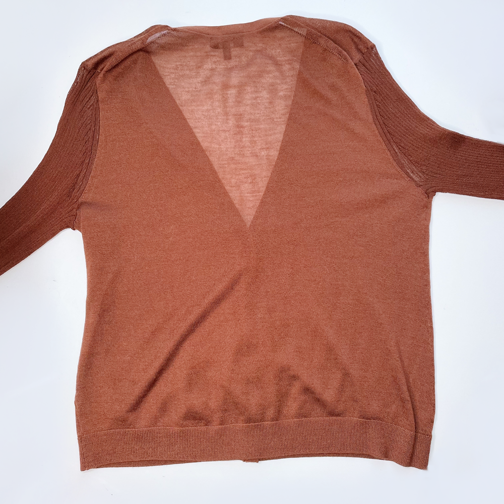 theory fine-knit wool cardigan with ribbed ruffle hem sleeves - size large