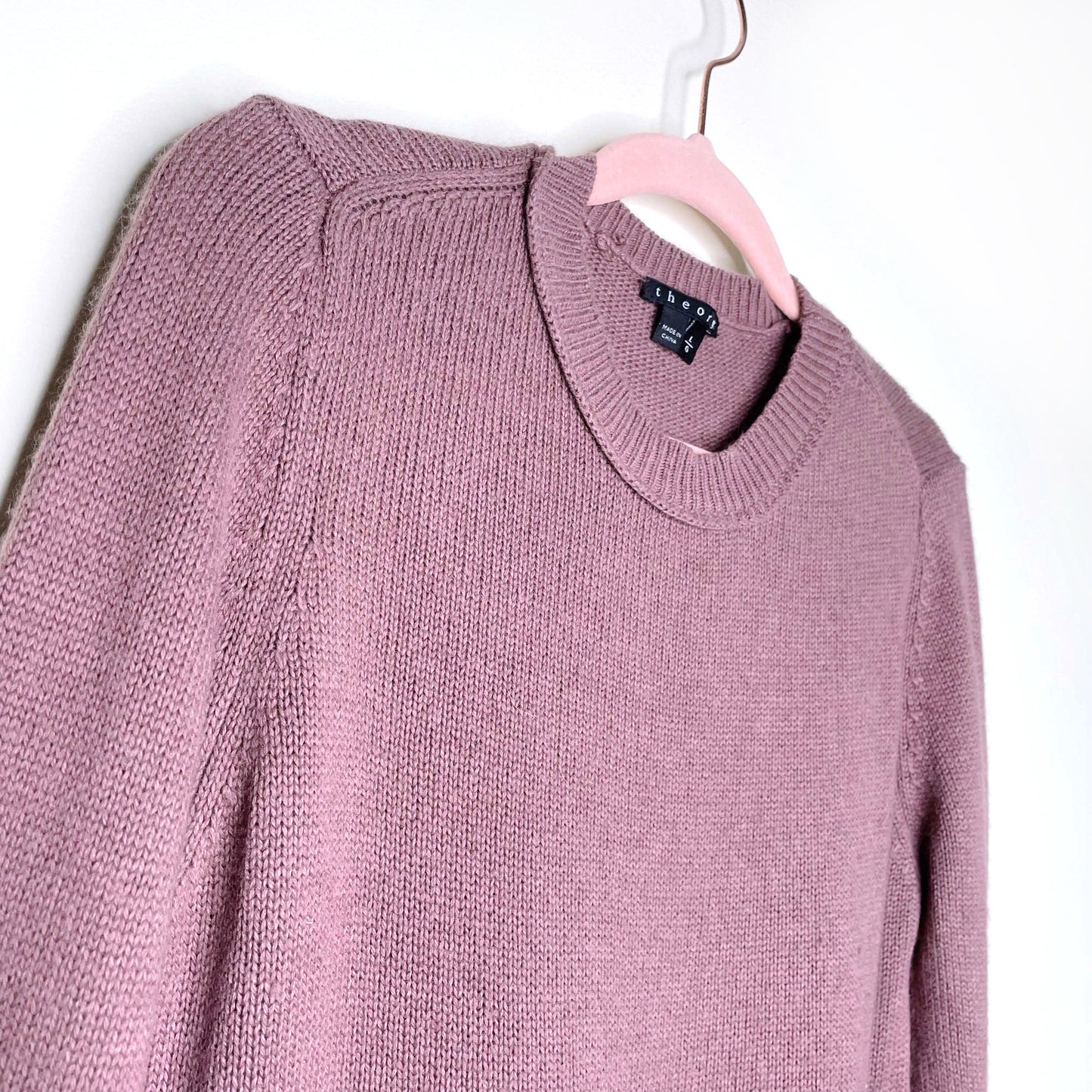 theory mauve cashmere-wool crewneck hi lo sweater - size large