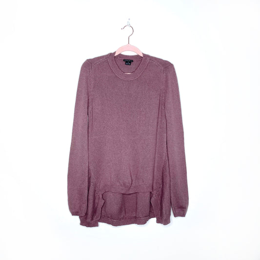 theory mauve cashmere-wool crewneck hi lo sweater - size large
