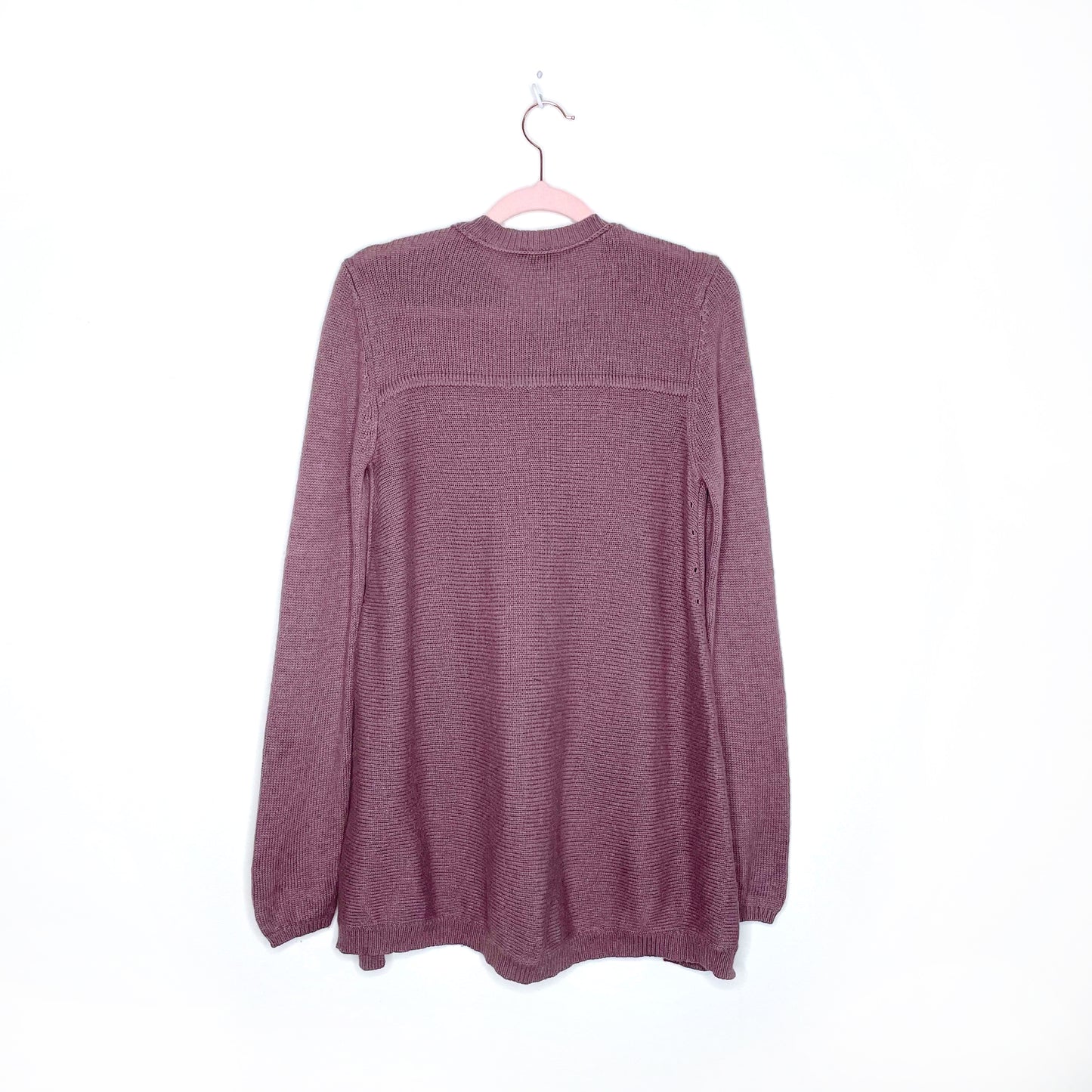 theory mauve cashmere-wool crewneck hi lo sweater - size large