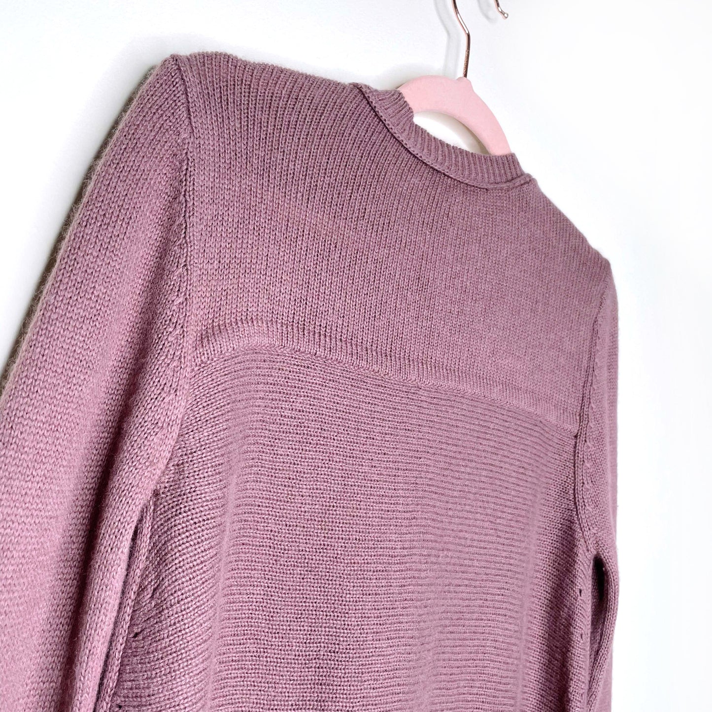 theory mauve cashmere-wool crewneck hi lo sweater - size large