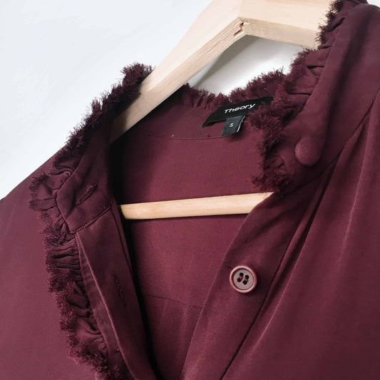 Theory fringe raw edge silk popover blouse - size Small