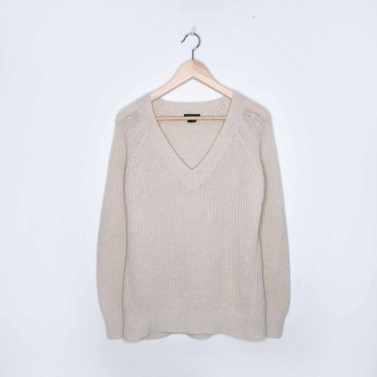 Theory 100% cashmere v-neck ribbed knit sweater - size Small