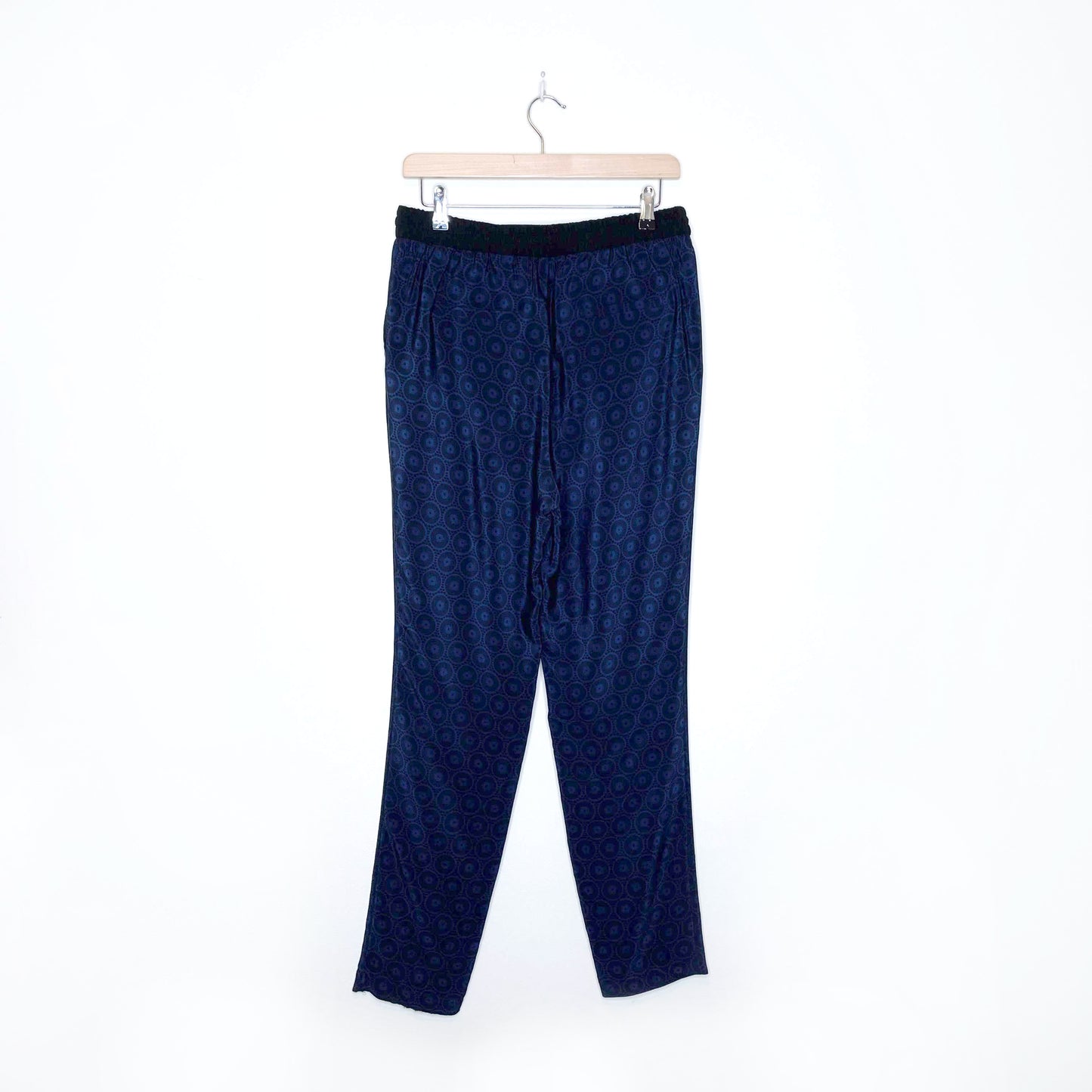tibi blue black patterned high rise silk drawstring joggers - size 6