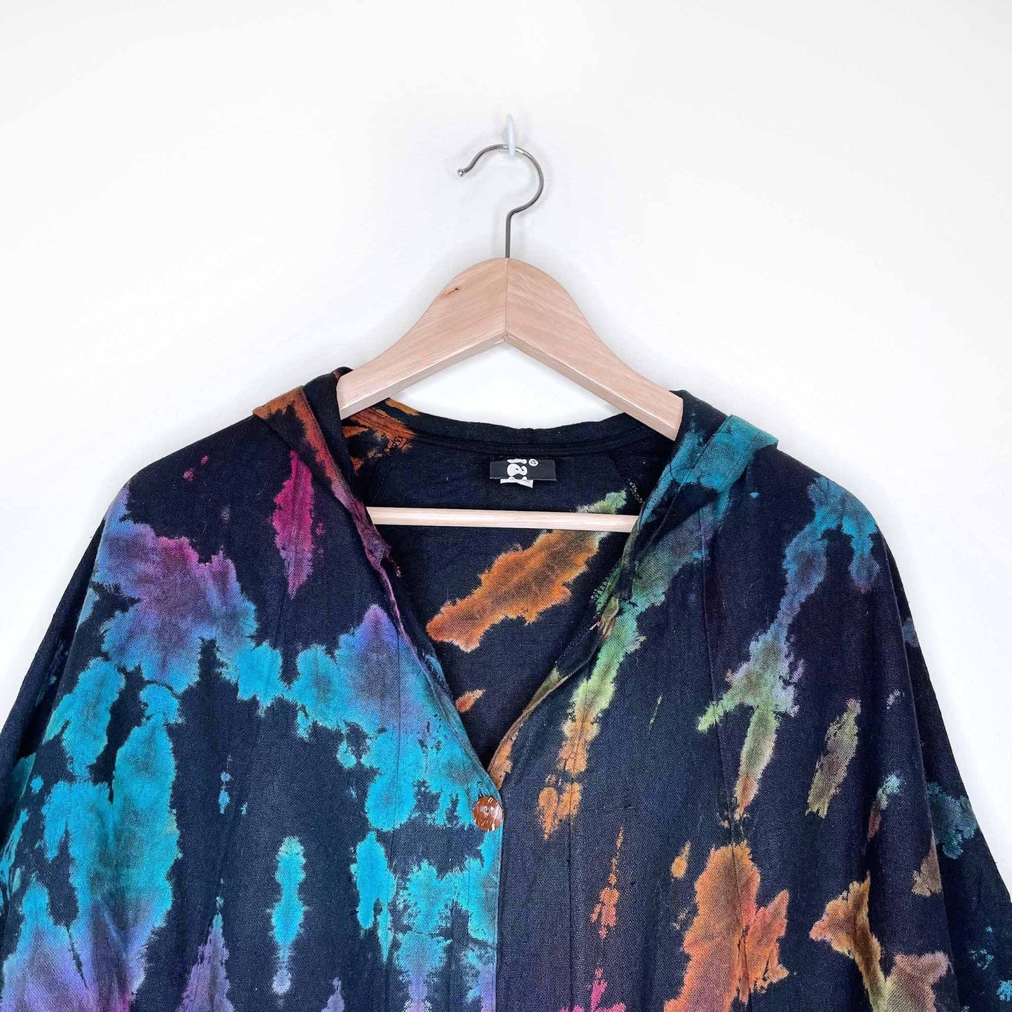 jarli tie dye oversized hippie boho hooded button down beach jacket - OS