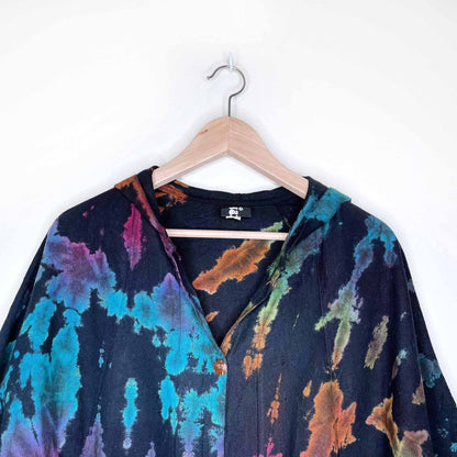 jarli tie dye oversized hippie boho hooded button down beach jacket - OS