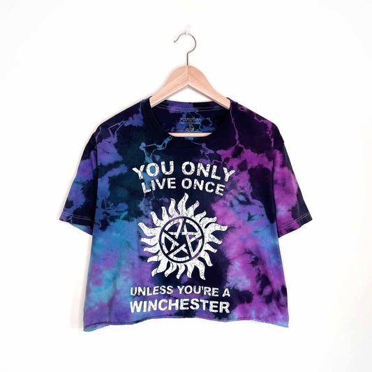 supernatural boho sun decal tie dye cropped tee - size large