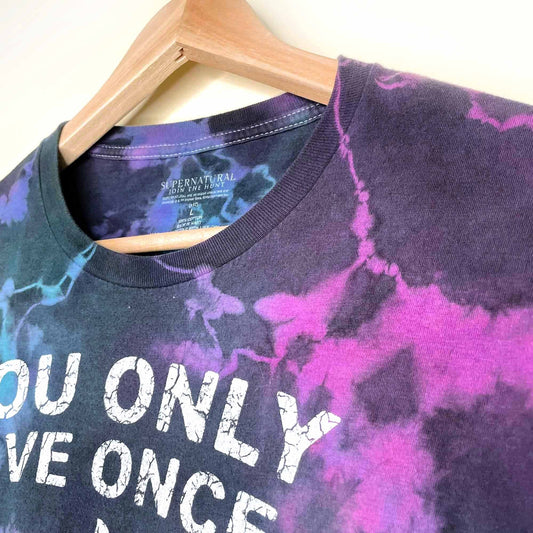 supernatural boho sun decal tie dye cropped tee - size large