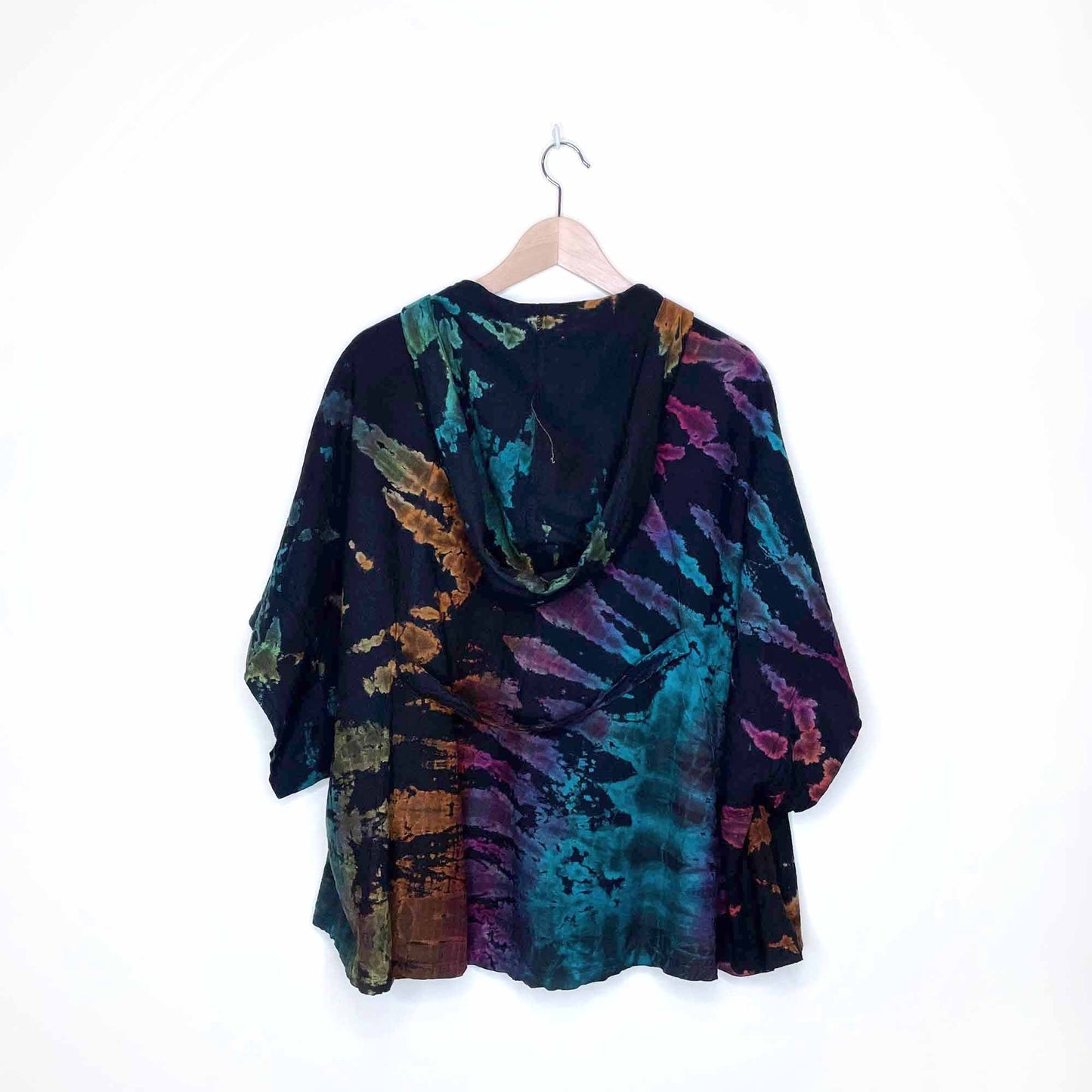 jarli tie dye oversized hippie boho hooded button down beach jacket - OS