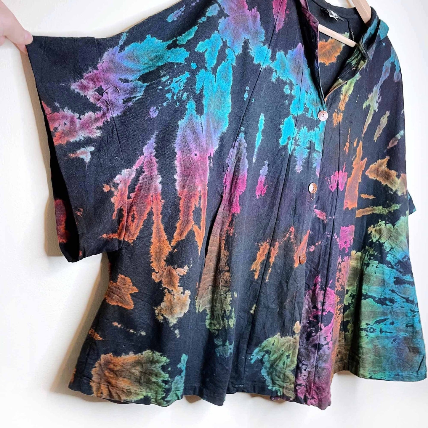 jarli tie dye oversized hippie boho hooded button down beach jacket - OS
