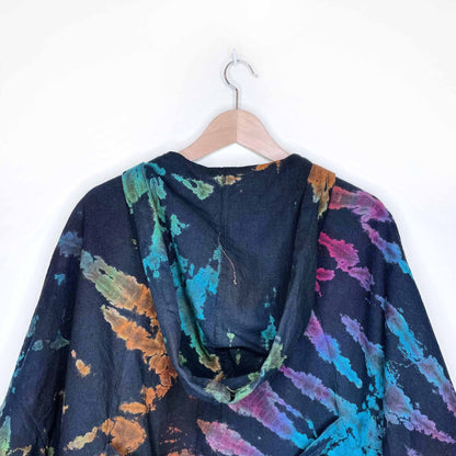 jarli tie dye oversized hippie boho hooded button down beach jacket - OS