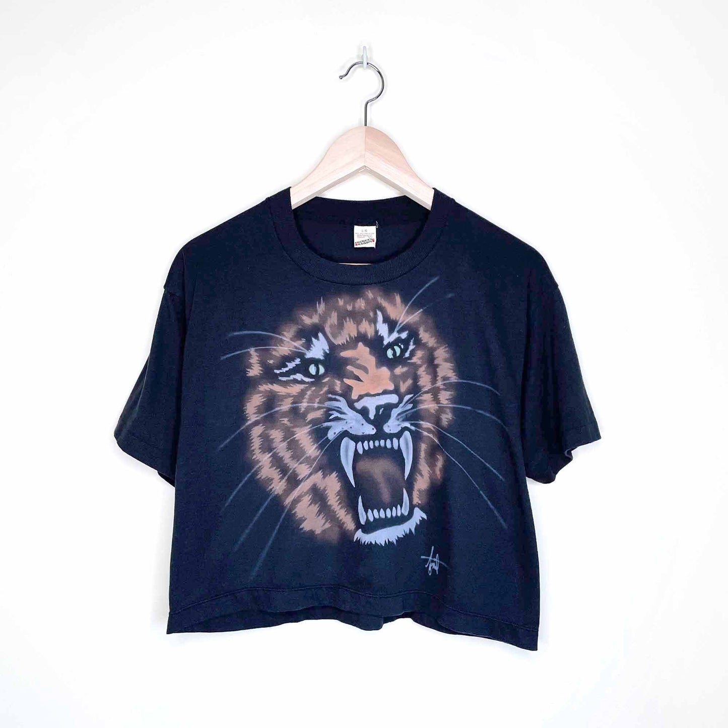 vintage 70's custom art signed crop tiger tee - size large