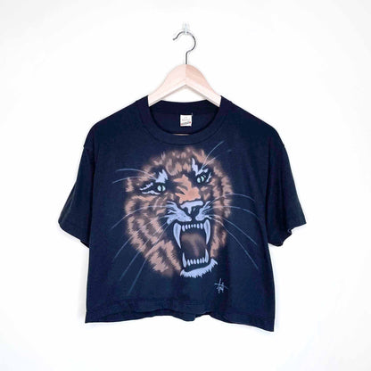 vintage 70's custom art signed crop tiger tee - size large