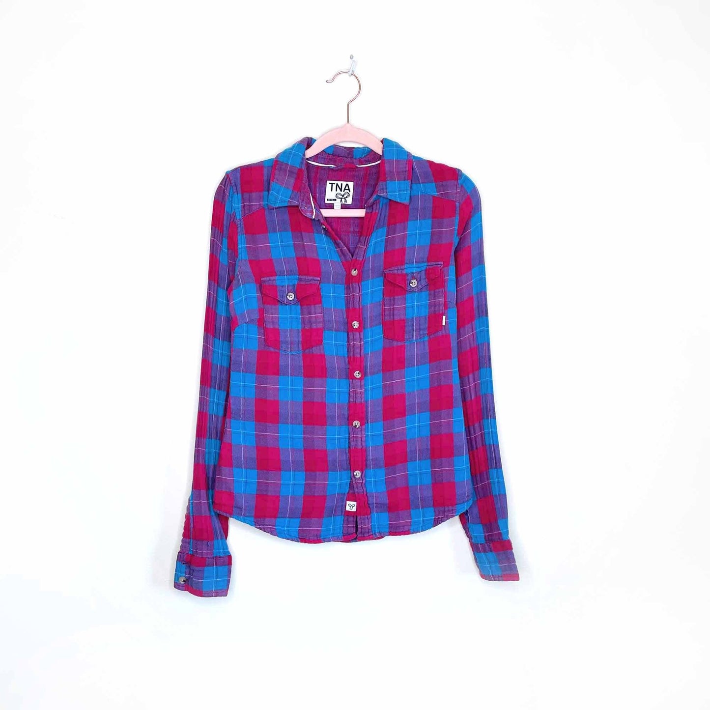 tna gauzy cotton plaid button down - size xs