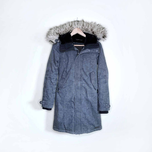 tna grey aspen winter parka with faux fur hood - size xxs