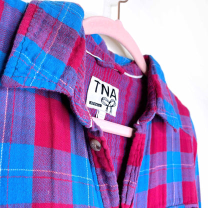 tna gauzy cotton plaid button down - size xs