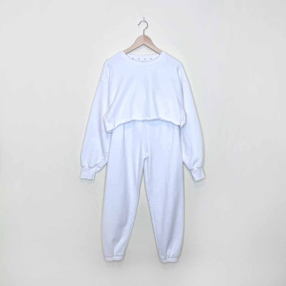 tna white cozyaf crewneck and sweatpants fleece set - size 2/xs