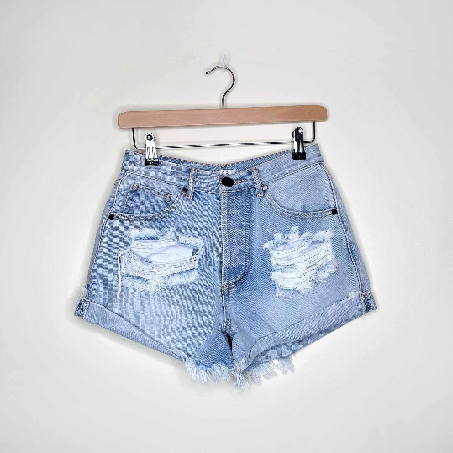 TOBI high rise button fly distressed jean shorts - size 27