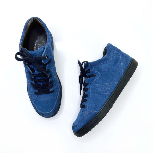 tod's blue suede mid-top sneakers - size 35