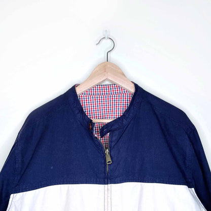 vintage tommy hilfiger reversible plaid cotton collarless jacket - size xl