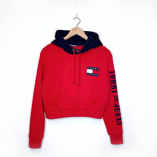 tommy jeans 90's capsule contrast cropped hoodie - size xs
