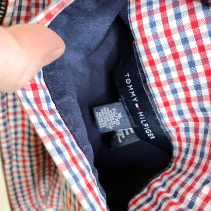 vintage tommy hilfiger reversible plaid cotton collarless jacket - size xl