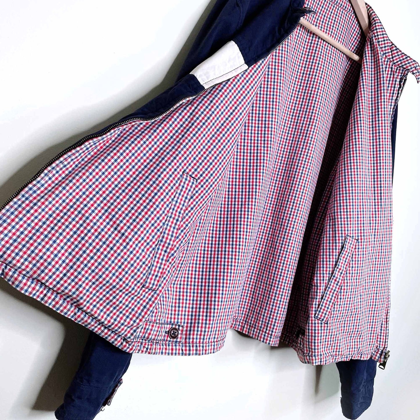 vintage tommy hilfiger reversible plaid cotton collarless jacket - size xl