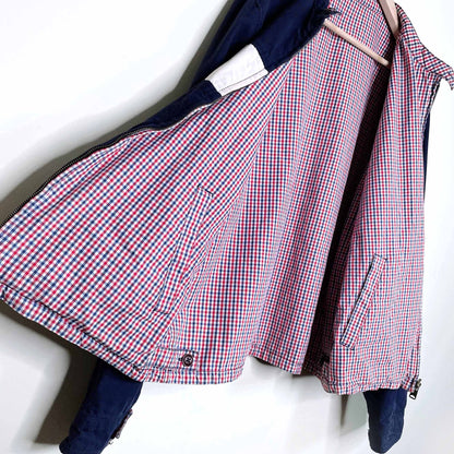 vintage tommy hilfiger reversible plaid cotton collarless jacket - size xl